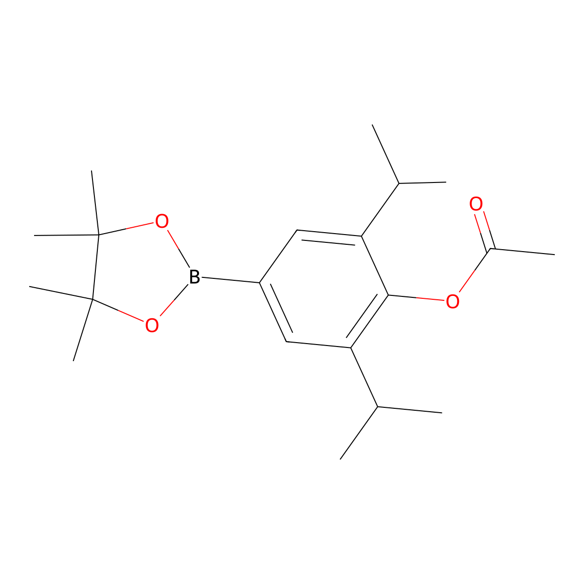2,6-Bis(propan-2-yl)-4-(tetramethyl-1,3,2-dioxaborolan-2-yl)phenyl acetate molecular structure, CAS 2724208-40-4