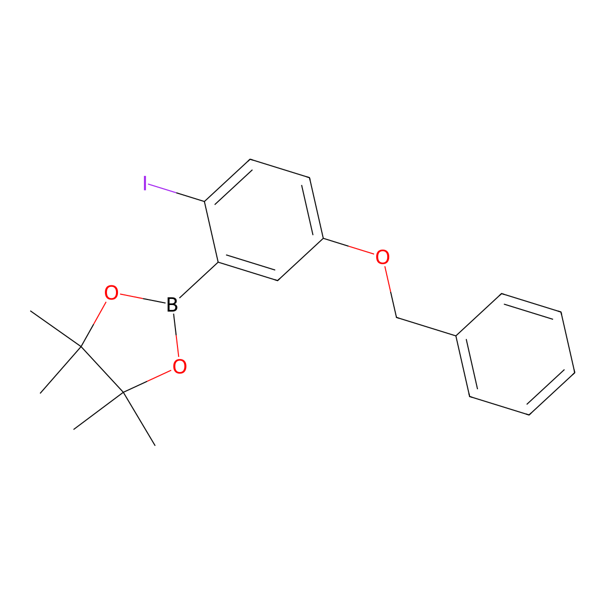 2-(5-(Benzyloxy)-2-iodophenyl)-4,4,5,5-tetramethyl-1,3,2-dioxaborolane molecular structure, CAS 2724208-43-7