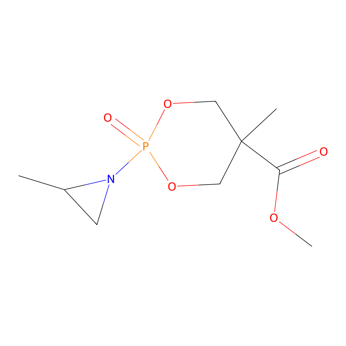 Methyl 5-methyl-2-(2-methylaziridin-1-yl)-1,3,2-dioxaphosphinane-5-carboxylate 2-oxide molecular structure, CAS 27247-41-2