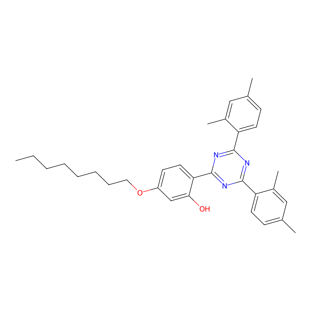 2-(4,6-Bis(2,4-dimethylphenyl)-1,3,5-triazin-2-yl)-5-(octyloxy)phenol molecular structure, CAS 2725-22-6