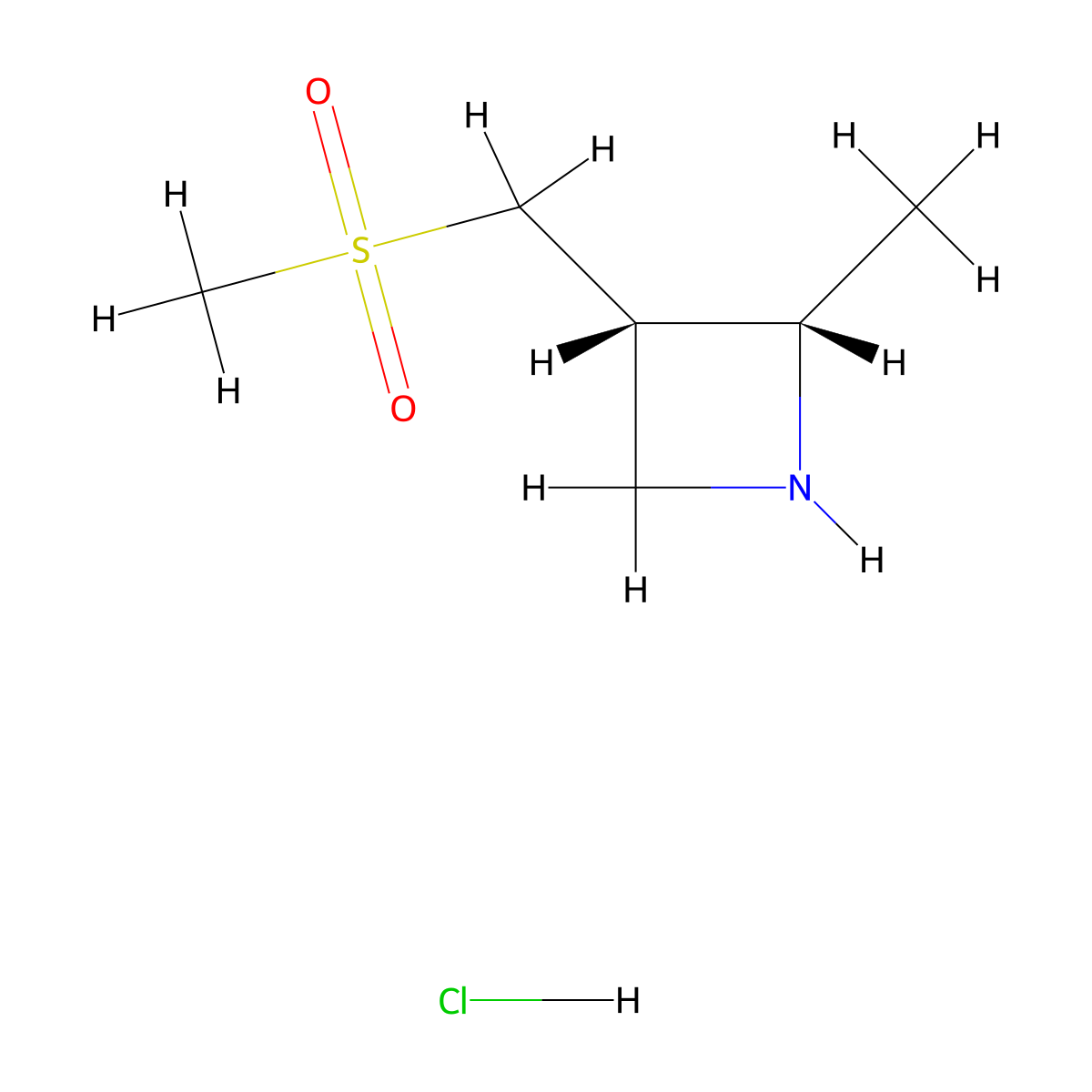 (2S,3S)-2-methyl-3-(methylsulfonylmethyl)azetidine;hydrochloride molecular structure, CAS 2725774-17-2