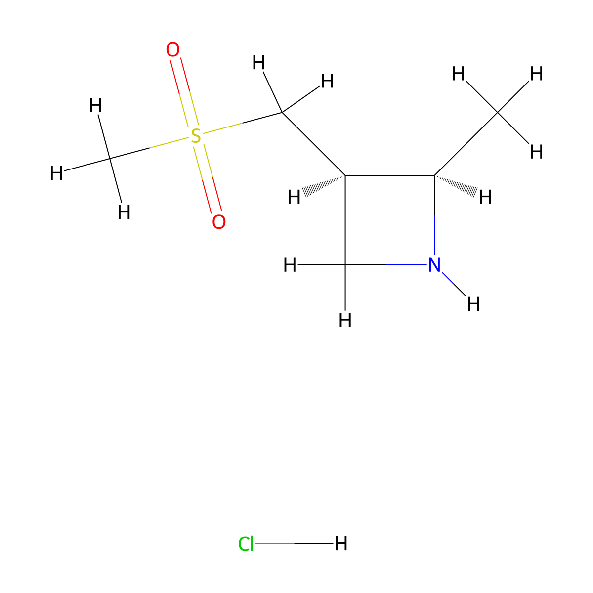 (2R,3R)-2-methyl-3-(methylsulfonylmethyl)azetidine;hydrochloride molecular structure, CAS 2725774-19-4