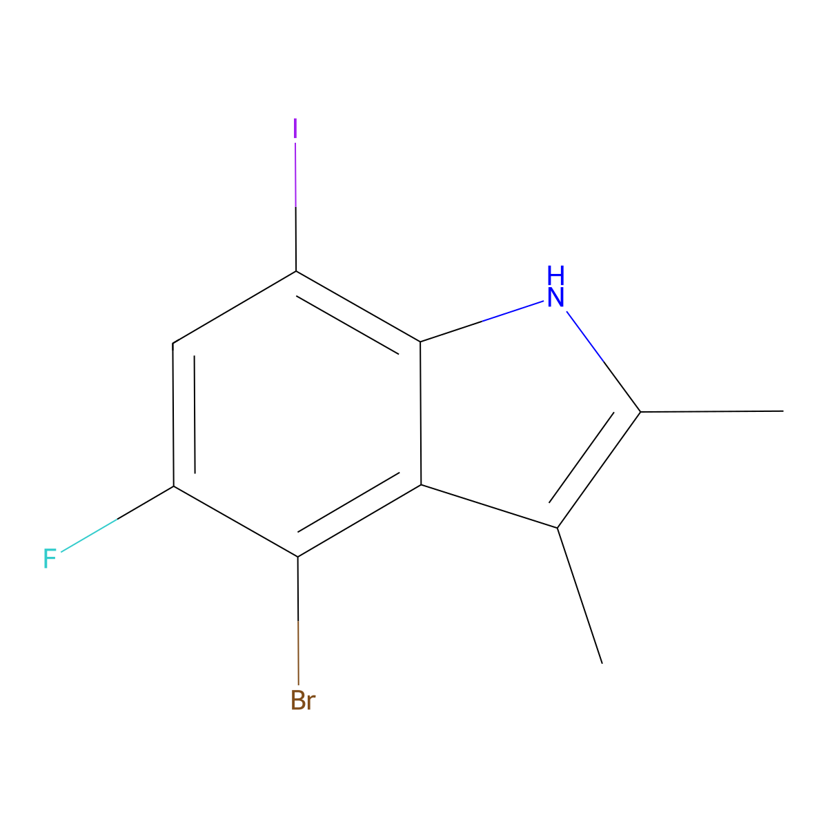 4-Bromo-5-fluoro-7-iodo-2,3-dimethyl-1H-indole molecular structure, CAS 2725791-03-5