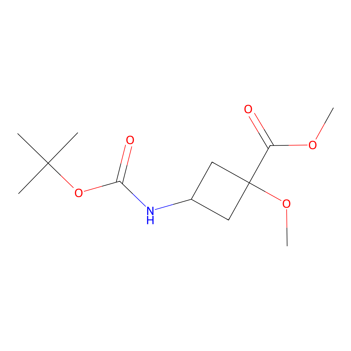 Methyl cis-3-(tert-butoxycarbonylamino)-1-methoxy-cyclobutanecarboxylate molecular structure, CAS 2725791-11-5