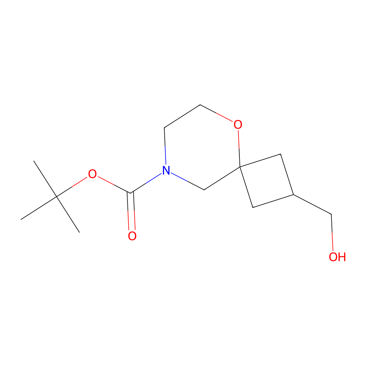 Tert-butyl cis-2-(hydroxymethyl)-5-oxa-8-azaspiro[3.5]nonane-8-carboxylate molecular structure, CAS 2725791-12-6