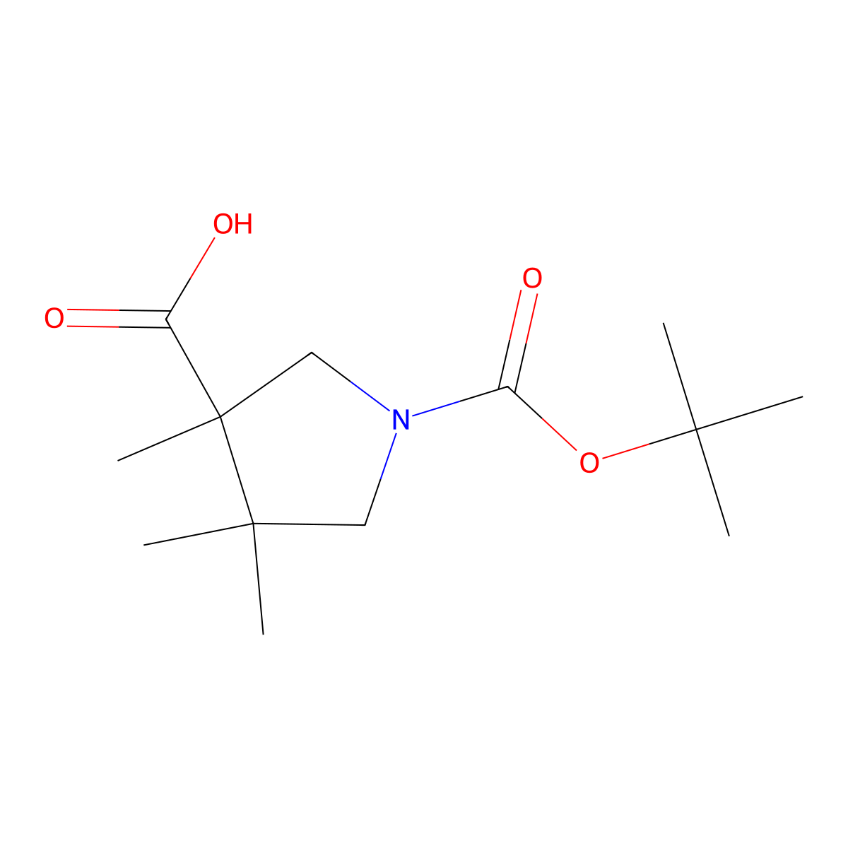 1-Tert-butoxycarbonyl-3,4,4-trimethyl-pyrrolidine-3-carboxylic acid molecular structure, CAS 2725791-28-4