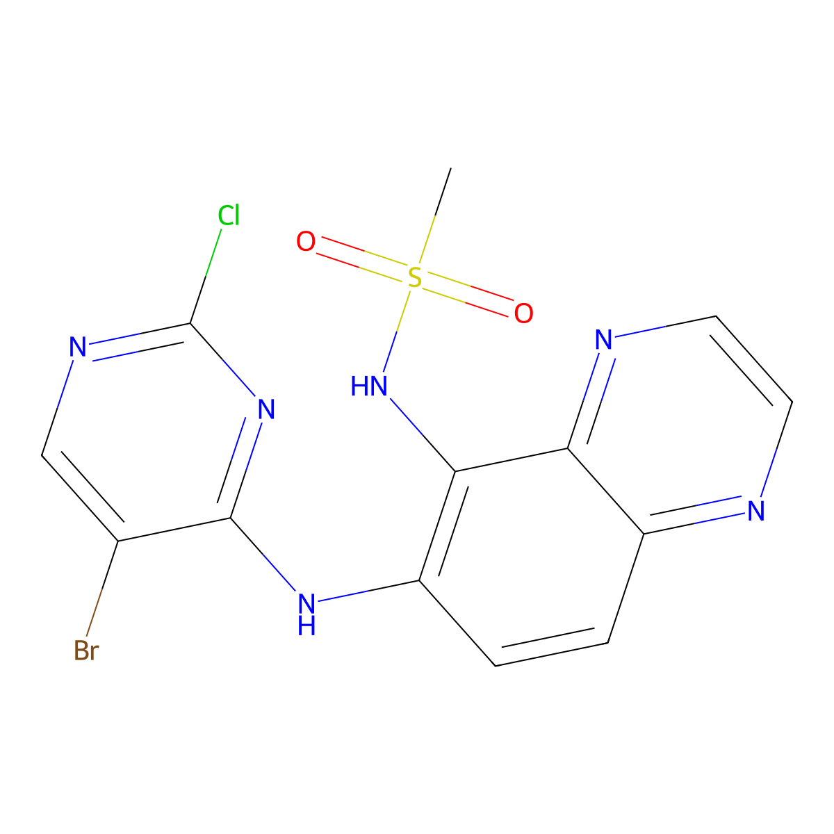 N-{6-[(5-bromo-2-chloropyrimidin-4-yl)amino]quinoxalin-5-yl}methanesulfonamide molecular structure, CAS 2726466-53-9
