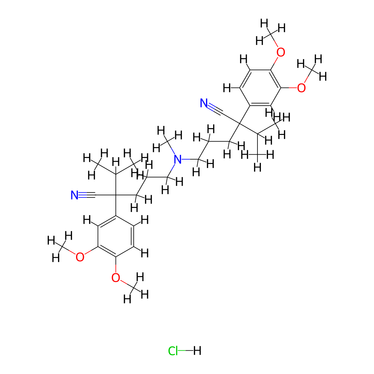 5,5'-(Methylazanediyl)bis(2-(3,4-dimethoxyphenyl)-2-isopropylpentanenitrile) molecular structure, CAS 2726492-31-3
