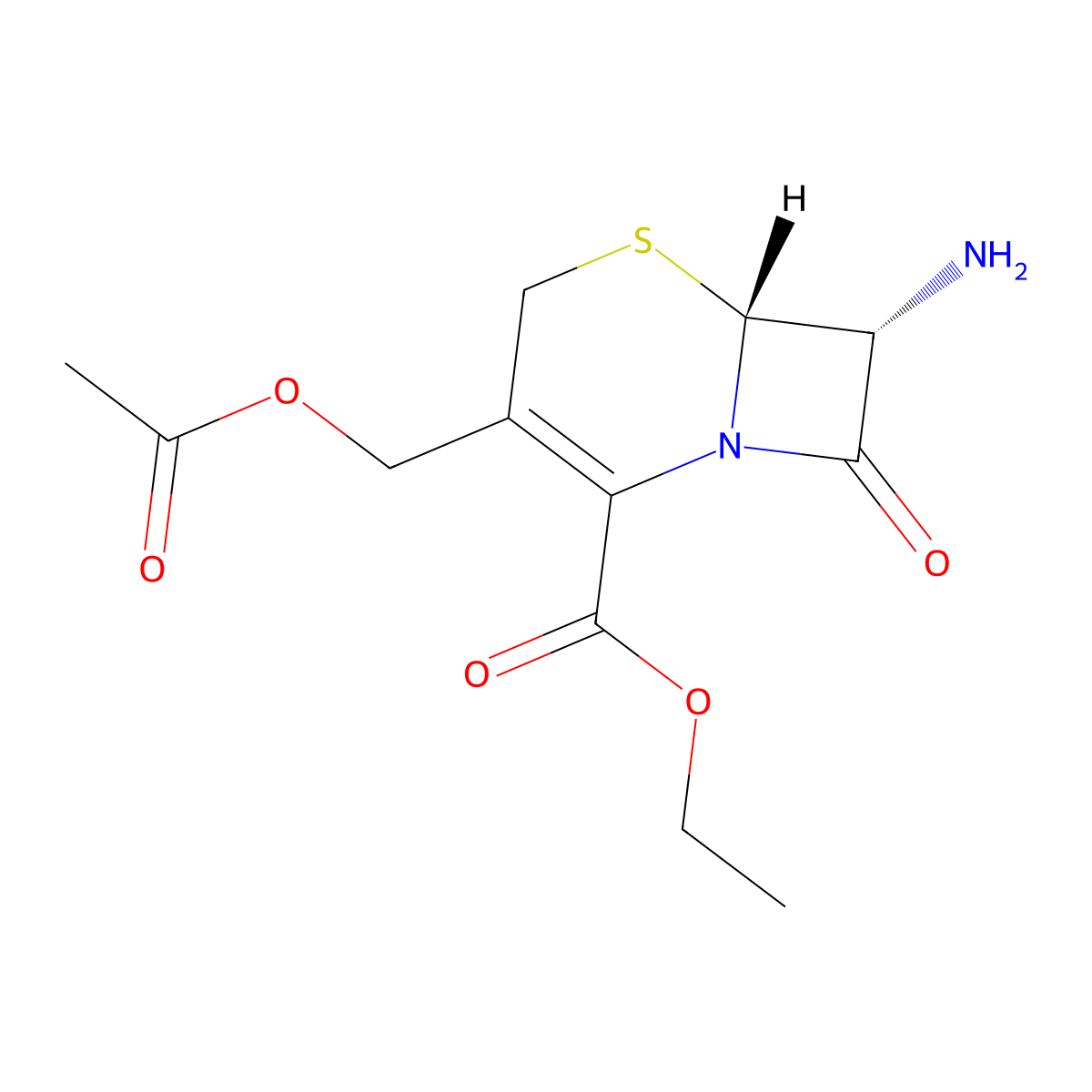 ethyl (6R,7R)-3-[(acetyloxy)methyl]-7-amino-8-oxo-5-thia-1-azabicyclo[4.2.0]oct-2-ene-2-carboxylate molecular structure, CAS 27266-54-2