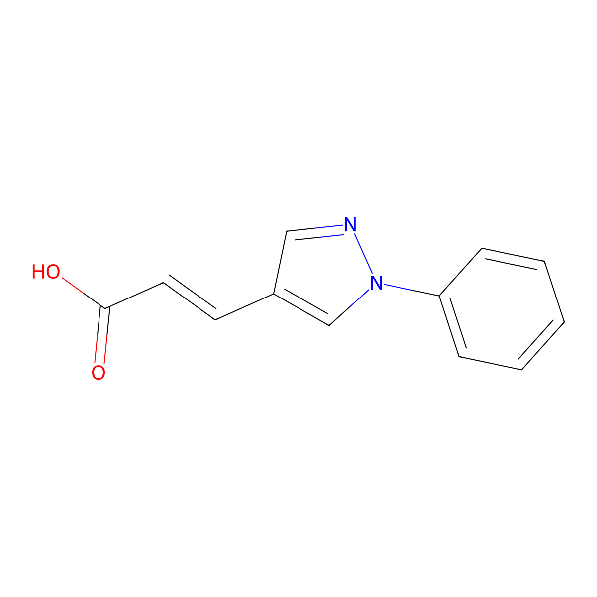 (2E)-3-(1-phenyl-1H-pyrazol-4-yl)prop-2-enoic acid molecular structure, CAS 27268-04-8
