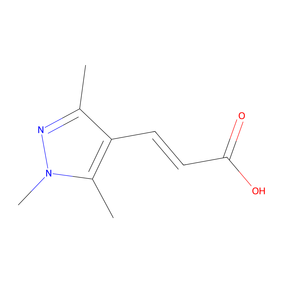 (2E)-3-(trimethyl-1H-pyrazol-4-yl)prop-2-enoic acid molecular structure, CAS 27268-09-3