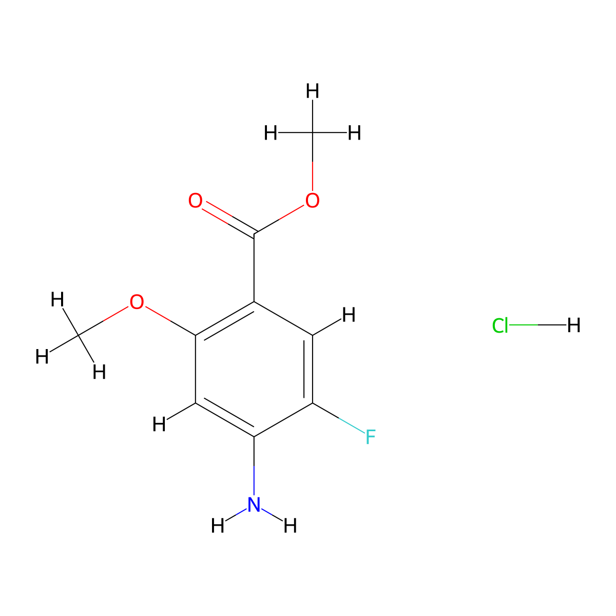 Methyl 4-amino-5-fluoro-2-methoxybenzoate hydrochloride molecular structure, CAS 2727074-35-1