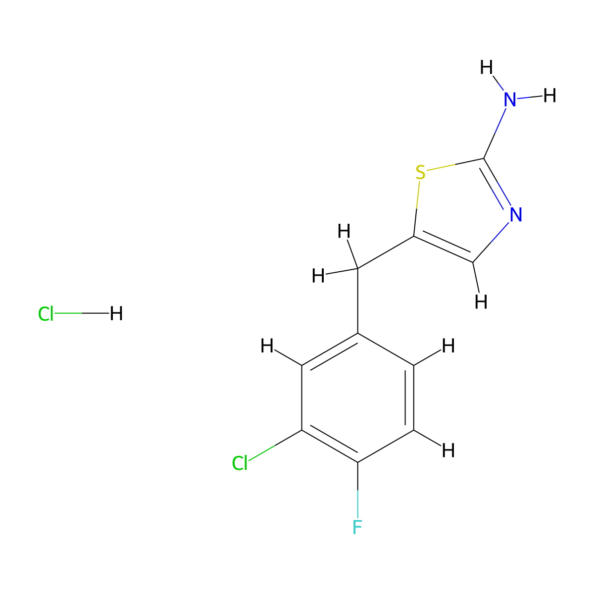 5-[(3-Chloro-4-fluorophenyl)methyl]-1,3-thiazol-2-aminehydrochloride molecular structure, CAS 2727074-53-3