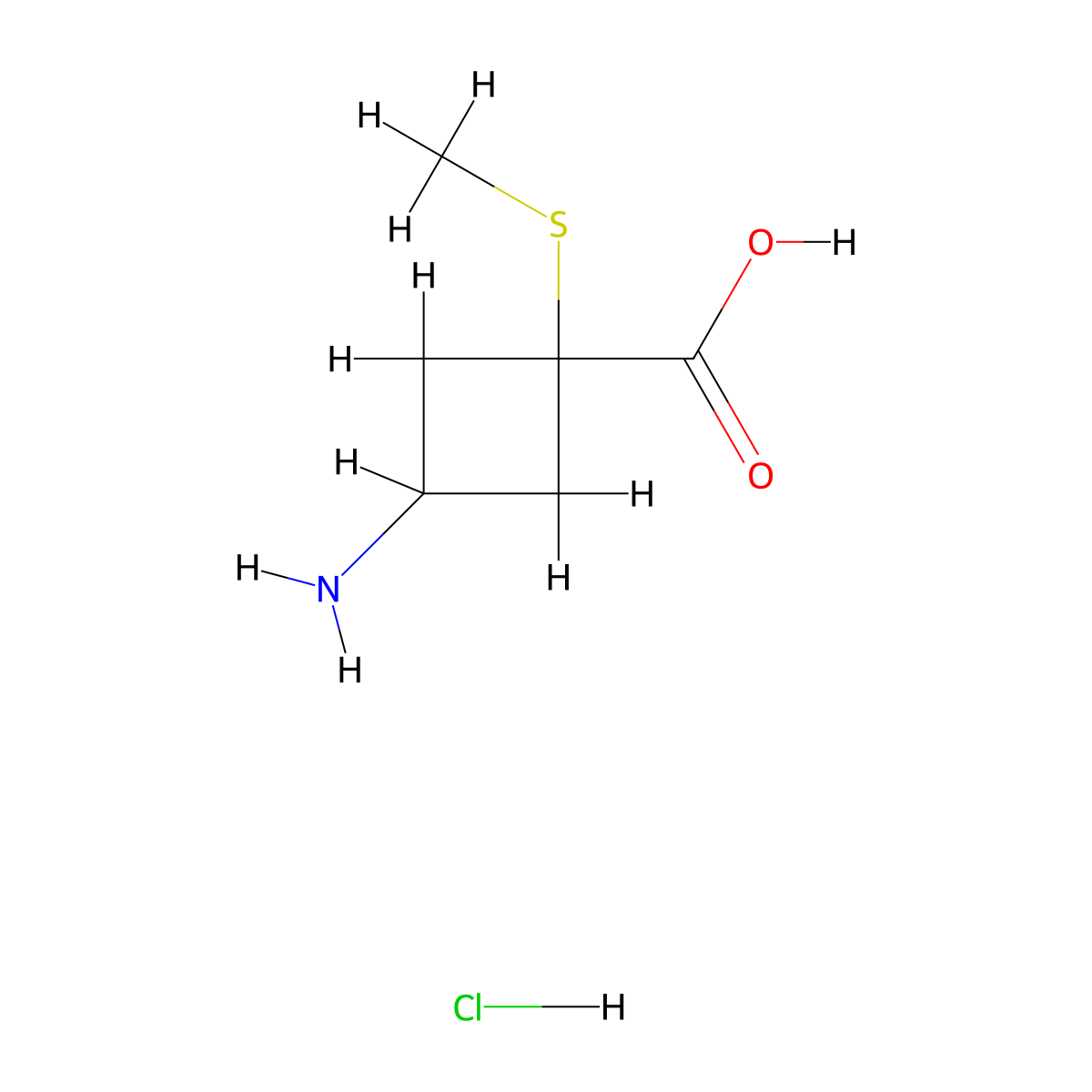 Rac-(1r,3r)-3-amino-1-(methylsulfanyl)cyclobutane-1-carboxylic acid hydrochloride molecular structure, CAS 2727120-29-6