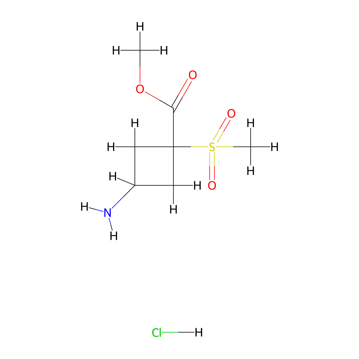 Rac-methyl (1r,3r)-3-amino-1-methanesulfonylcyclobutane-1-carboxylate hydrochloride molecular structure, CAS 2727126-03-4