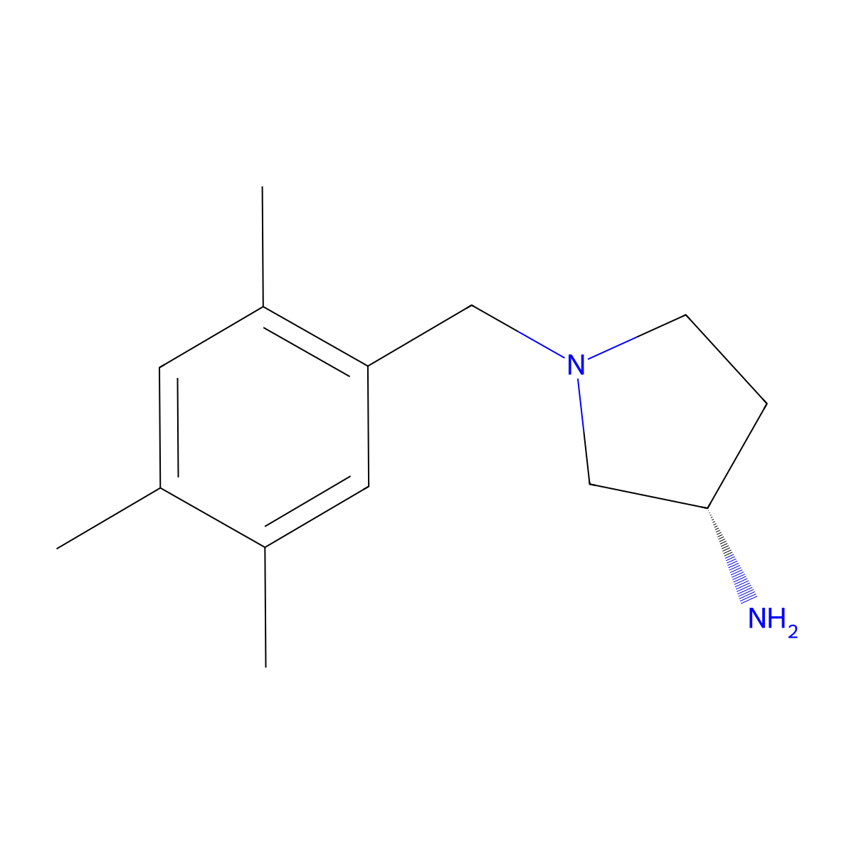 (3S)-1-[(2,4,5-trimethylphenyl)methyl]pyrrolidin-3-amine molecular structure, CAS 2727159-45-5