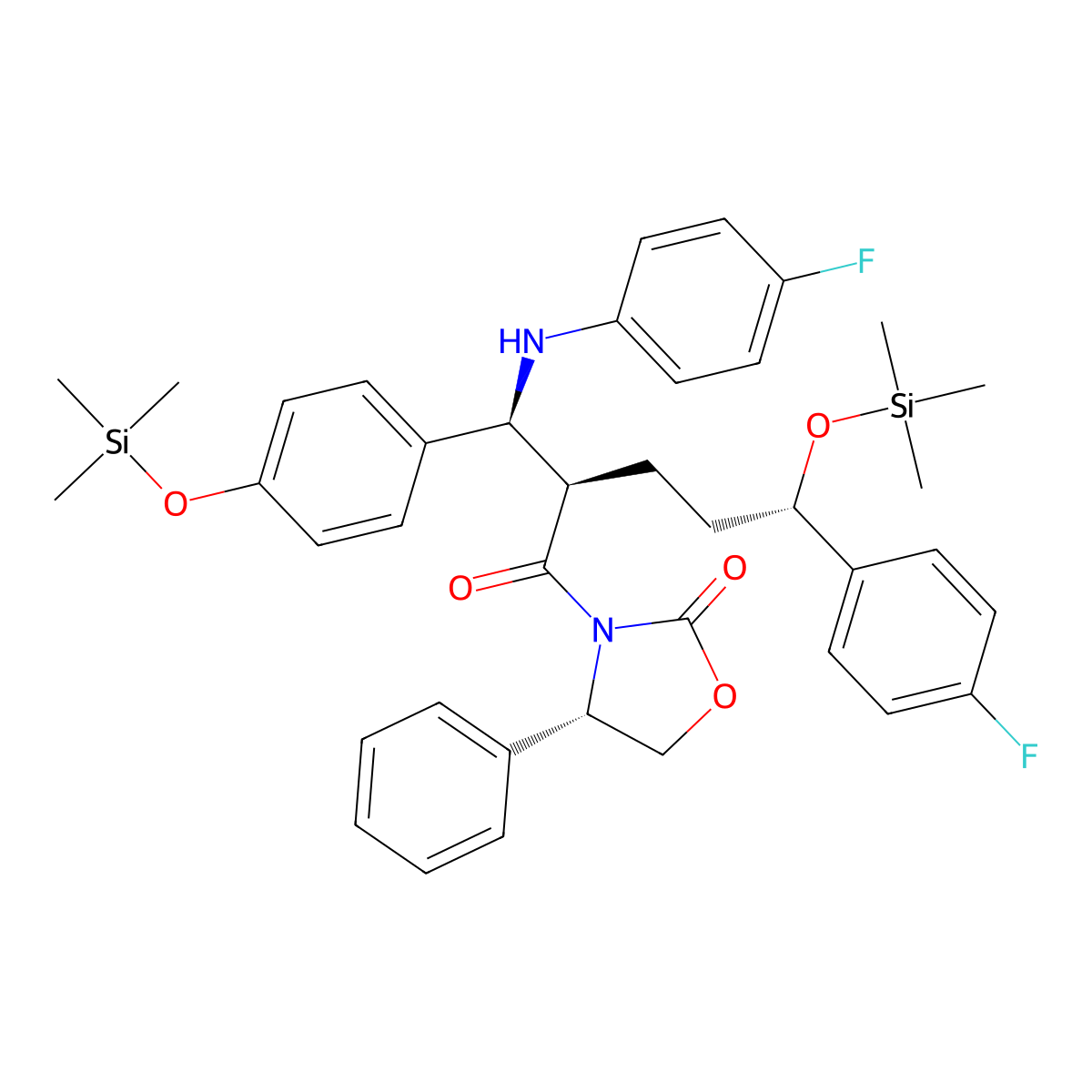 (4S)-3-[(2R,5S)-5-(4-Fluorophenyl)-2-[(S)-[(4-fluorophenyl)amino][4-[(trimethylsilyl)oxy]phenyl]methyl]-1-oxo-5-[(trimethylsilyl)oxy]pentyl]-4-phenyl-2-oxazolidinone molecular structure, CAS 272778-12-8
