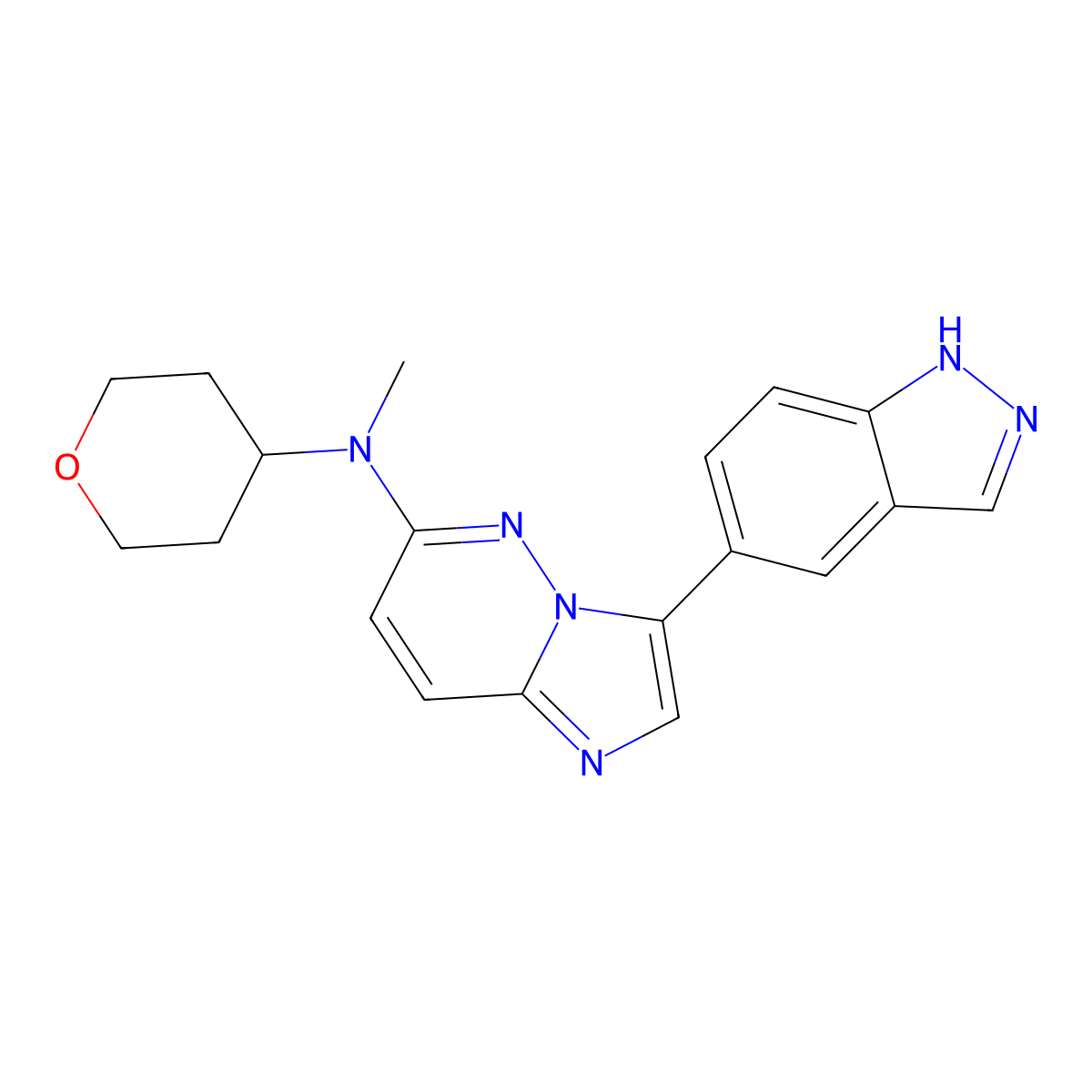 3-(1H-indazol-5-yl)-N-methyl-N-(oxan-4-yl)imidazo[1,2-b]pyridazin-6-amine molecular structure, CAS 2727872-88-8