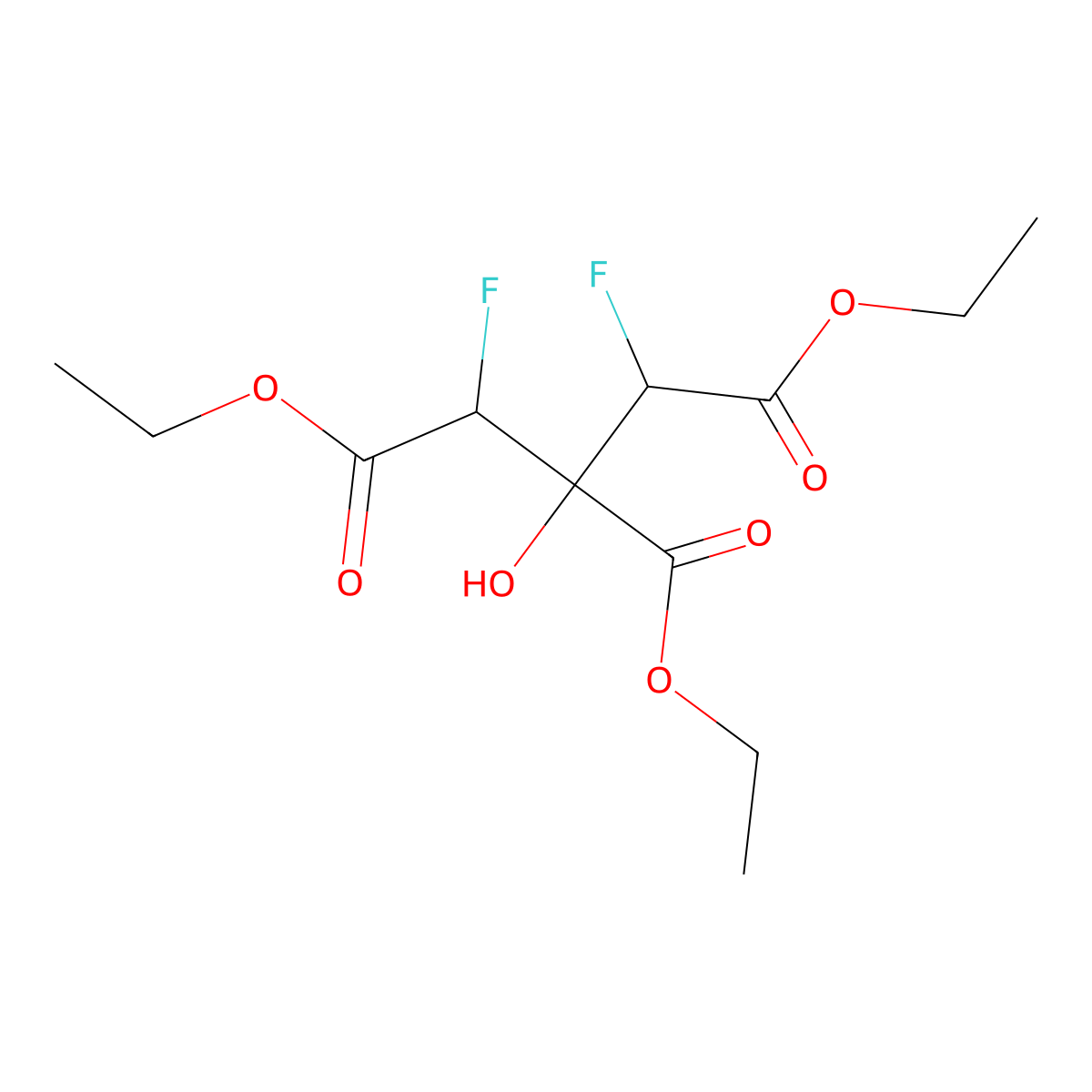 Triethyl 1,3-difluoro-2-hydroxypropane-1,2,3-tricarboxylate molecular structure, CAS 2728-90-7