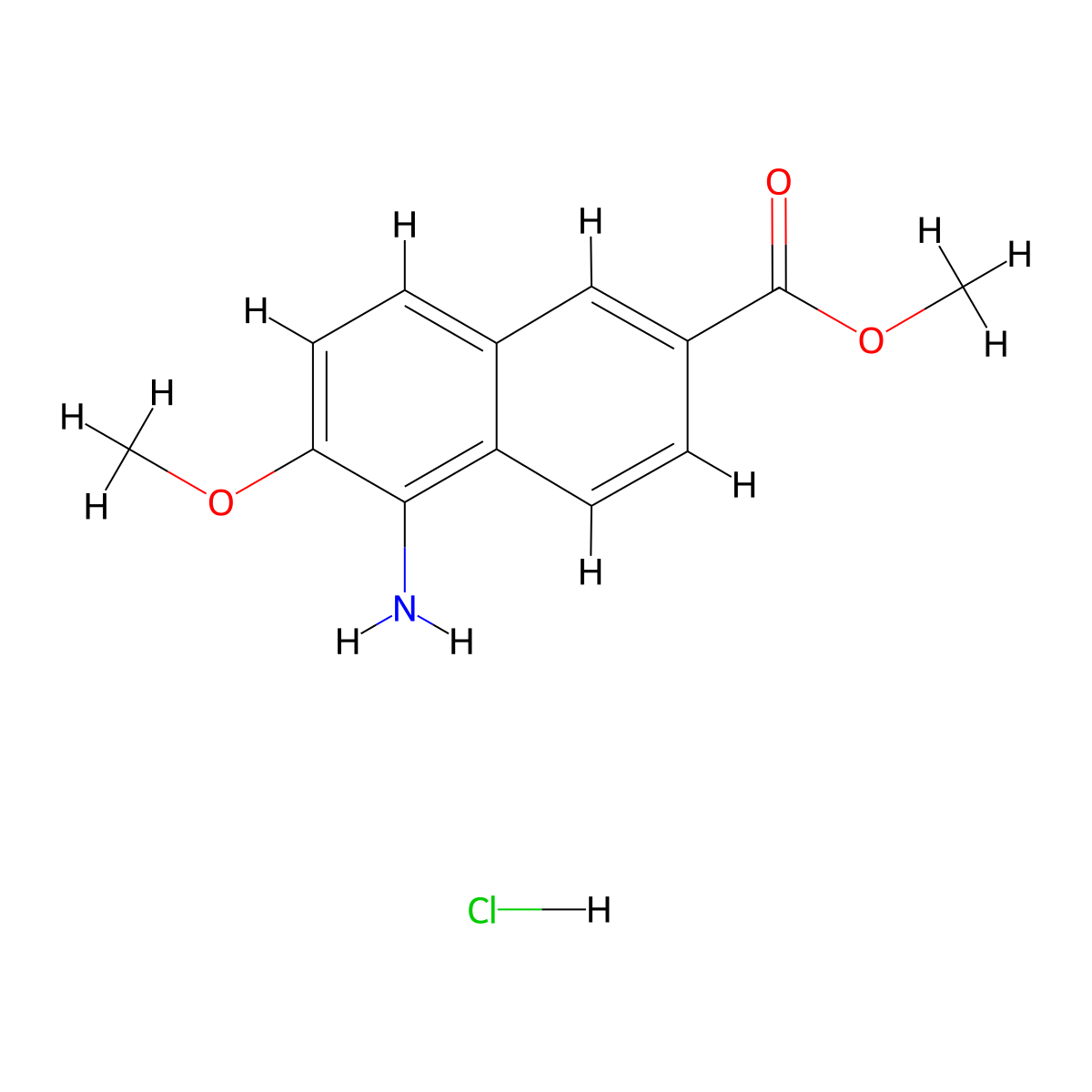 Methyl 5-amino-6-methoxynaphthalene-2-carboxylate hydrochloride molecular structure, CAS 2728060-18-0