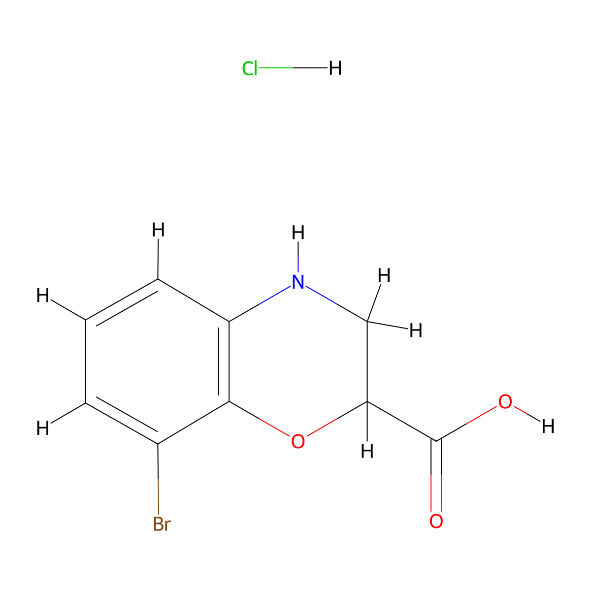 8-bromo-3,4-dihydro-2H-1,4-benzoxazine-2-carboxylicacidhydrochloride molecular structure, CAS 2728069-40-5