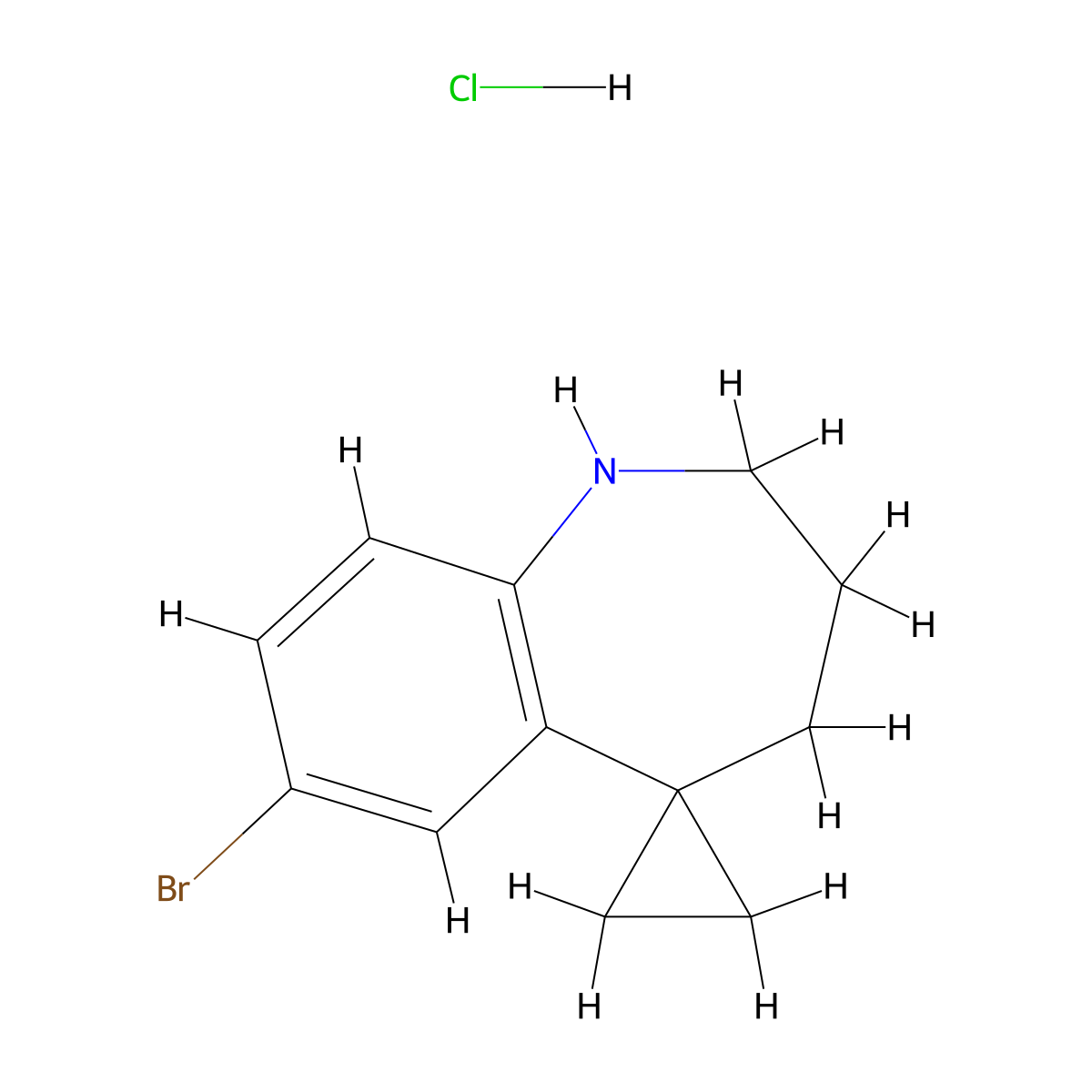 7-Bromo-1,2,3,4-tetrahydrospiro[1-benzazepine-5,1'-cyclopropane] hydrochloride molecular structure, CAS 2728097-03-6