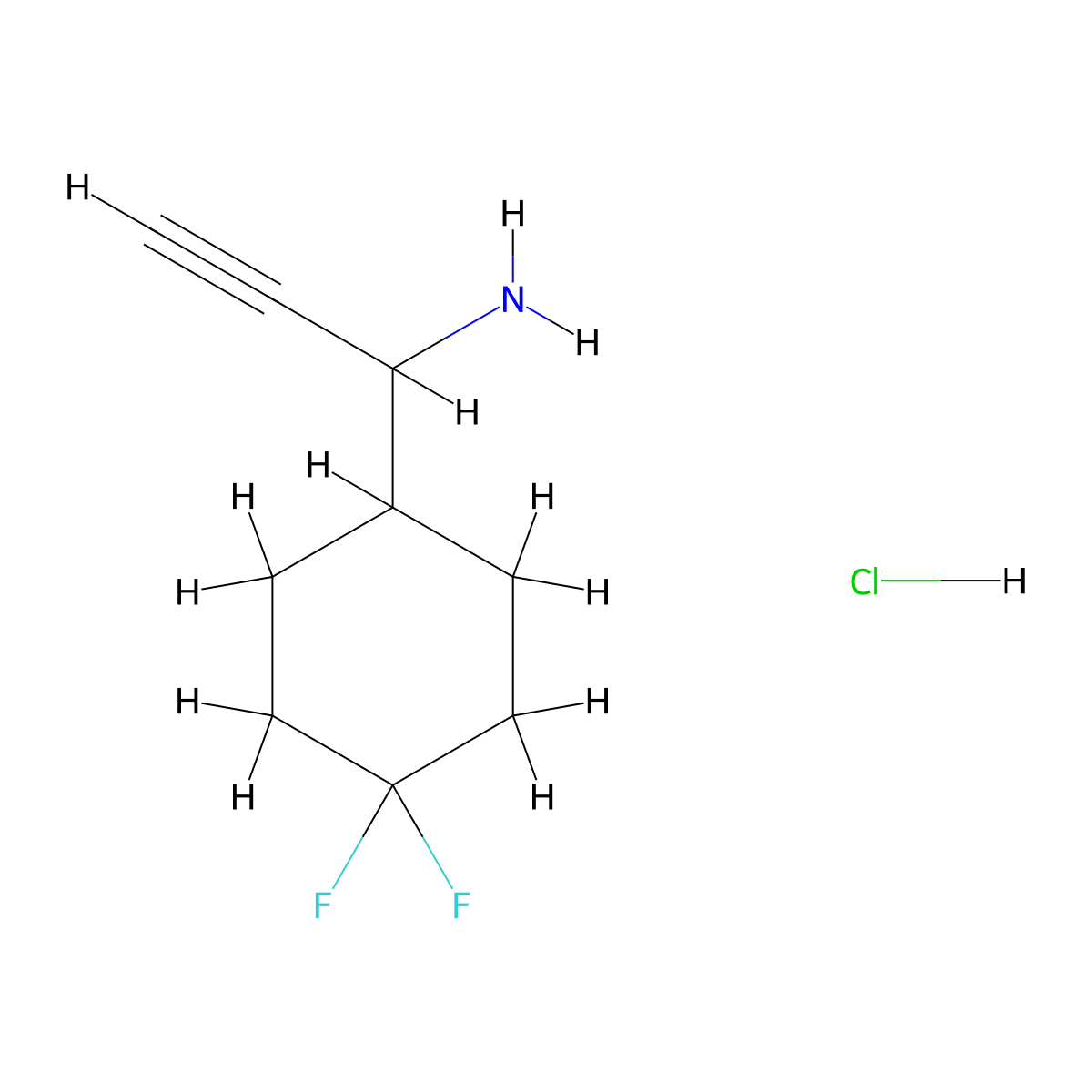 1-(4,4-Difluorocyclohexyl)prop-2-yn-1-amine hydrochloride molecular structure, CAS 2728101-88-8
