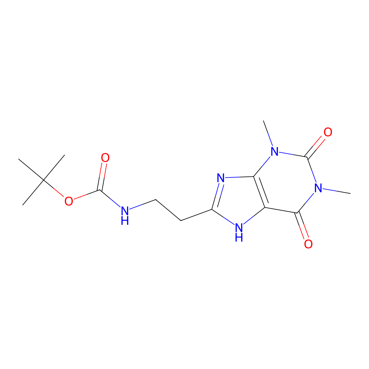 tert-butyl N-[2-(1,3-dimethyl-2,6-dioxo-2,3,6,7-tetrahydro-1H-purin-8-yl)ethyl]carbamate molecular structure, CAS 2728112-27-2