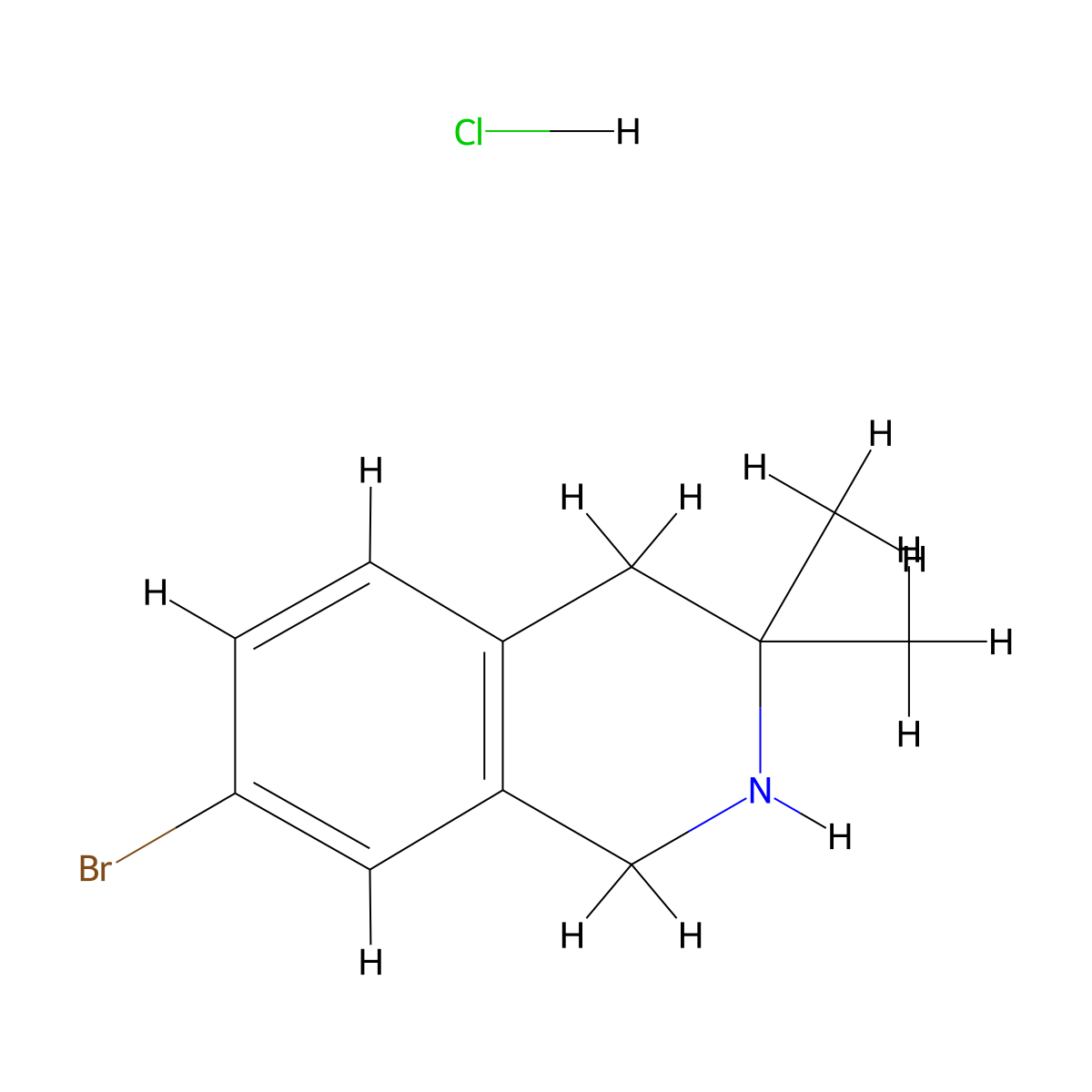 7-Bromo-3,3-dimethyl-1,2,3,4-tetrahydroisoquinoline hydrochloride molecular structure, CAS 2728149-90-2