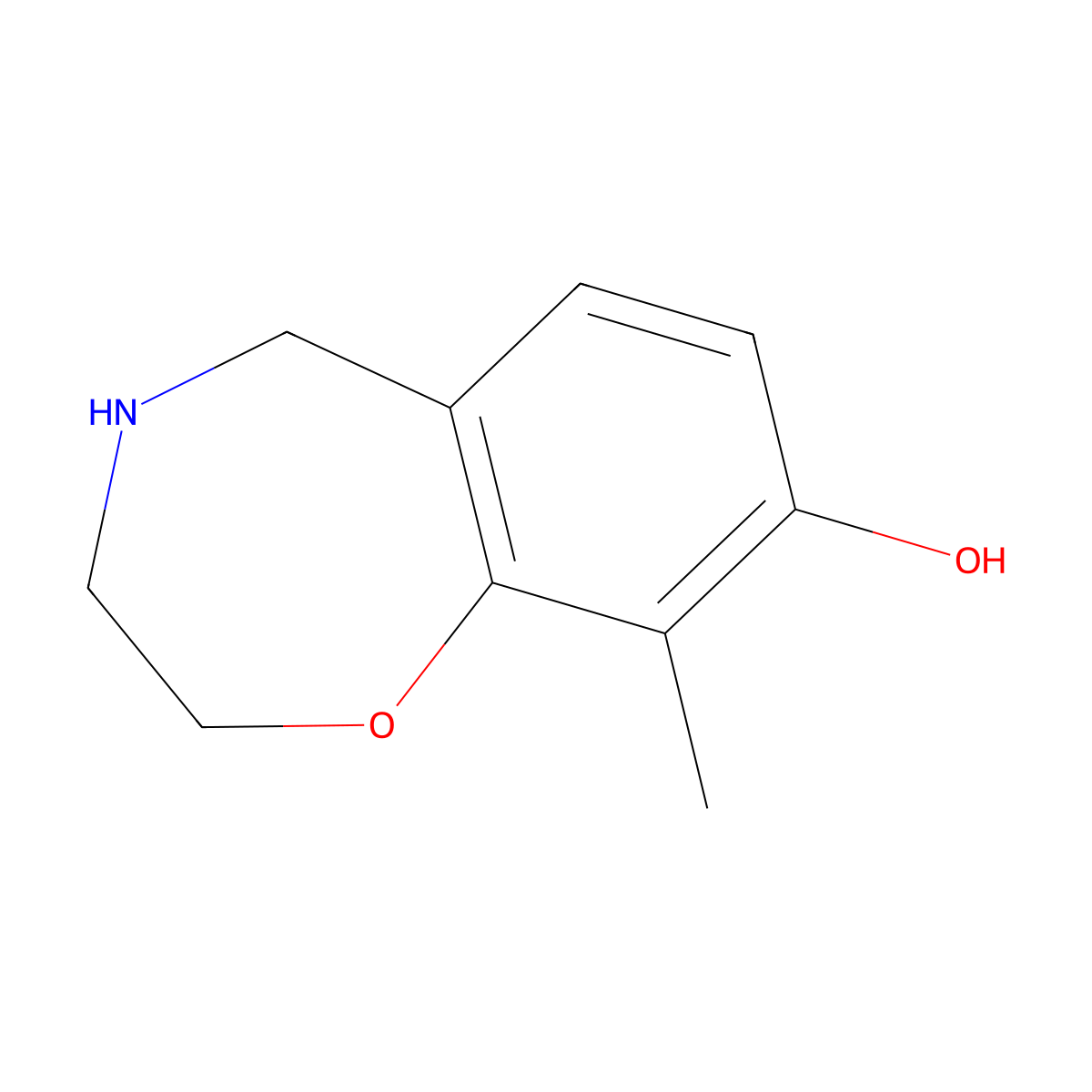 9-Methyl-2,3,4,5-tetrahydro-1,4-benzoxazepin-8-ol molecular structure, CAS 2728185-35-9