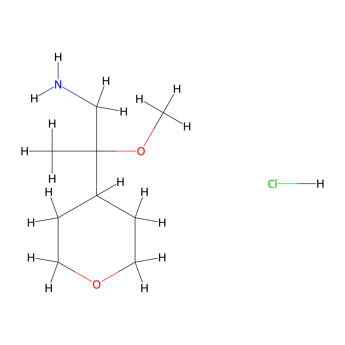 2-Methoxy-2-(oxan-4-yl)propan-1-aminehydrochloride molecular structure, CAS 2728201-14-5