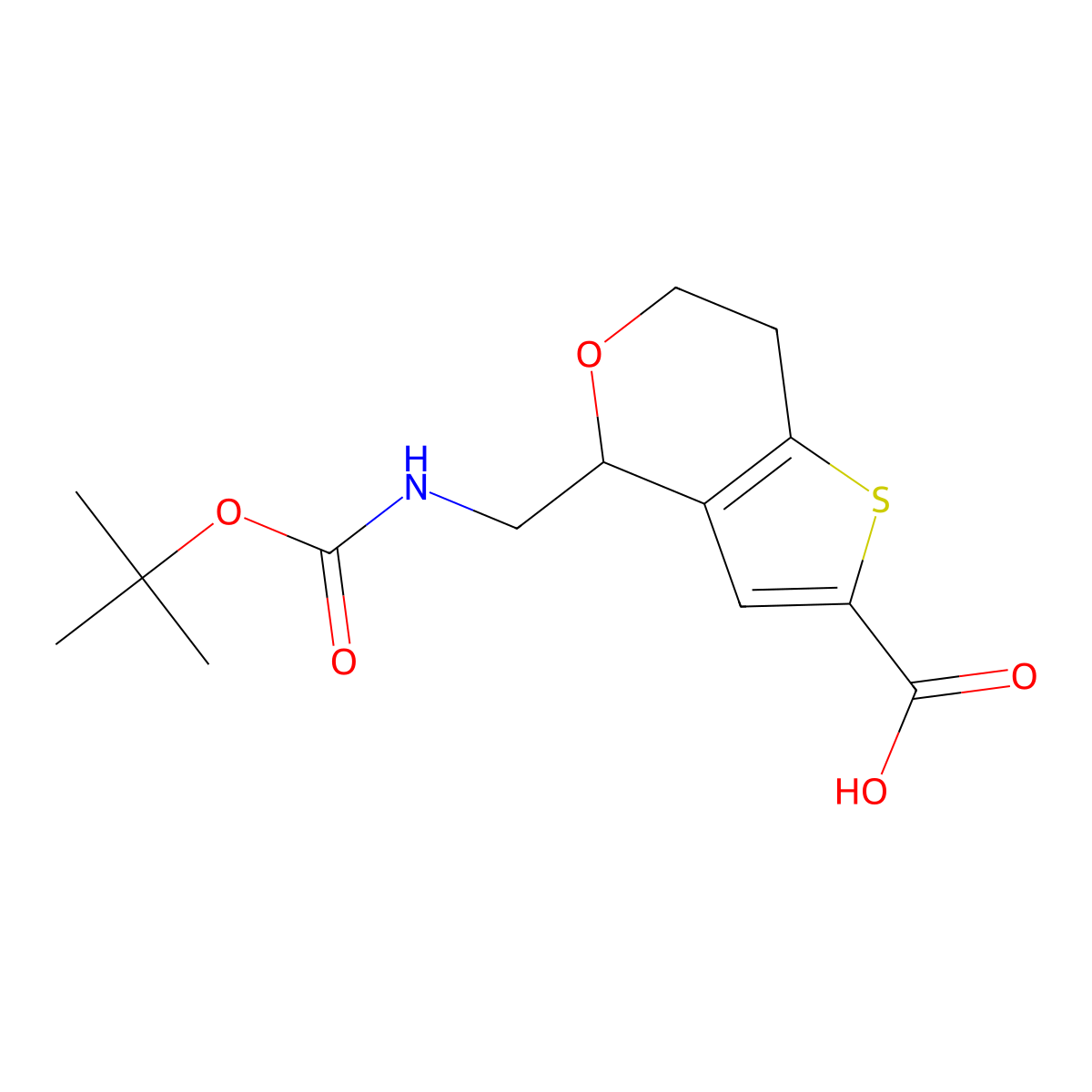 4-({[(tert-butoxy)carbonyl]amino}methyl)-4H,6H,7H-thieno[3,2-c]pyran-2-carboxylic acid molecular structure, CAS 2728215-78-7