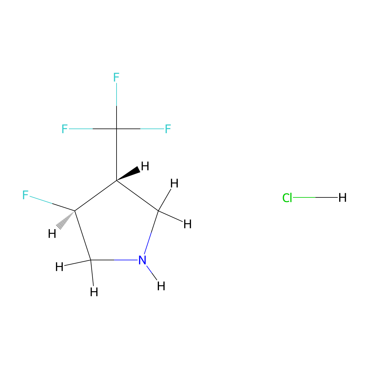 rac-(3R,4S)-3-fluoro-4-(trifluoromethyl)pyrrolidinehydrochloride,trans molecular structure, CAS 2728254-59-7