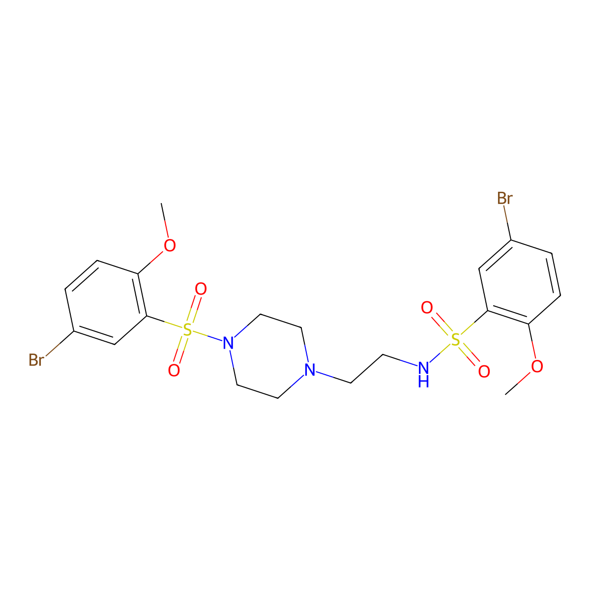 5-bromo-N-[2-[4-(5-bromo-2-methoxyphenyl)sulfonylpiperazin-1-yl]ethyl]-2-methoxybenzenesulfonamide molecular structure, CAS 2728280-62-2