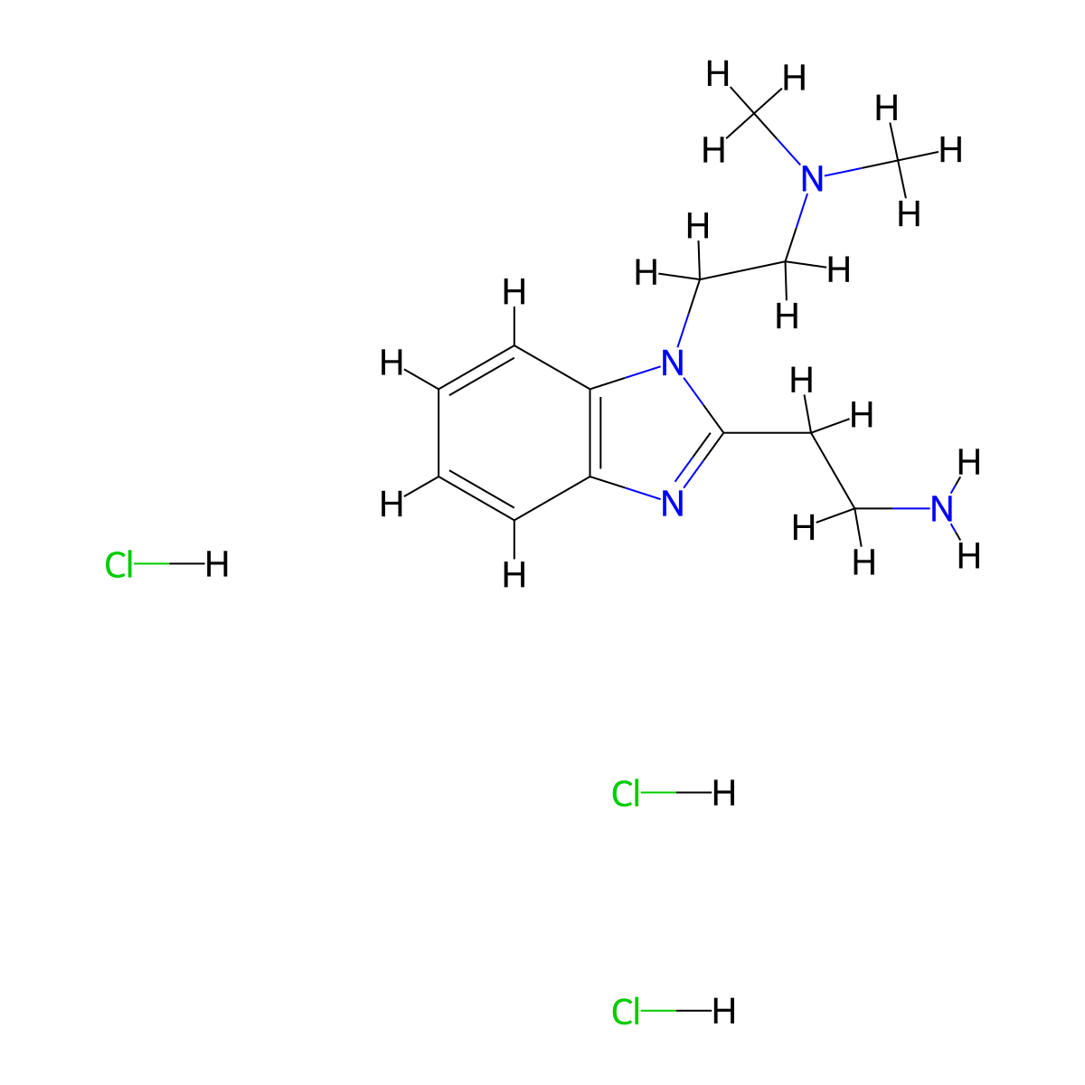 2-(1-(2-(dimethylamino)ethyl)-1H-1,3-benzodiazol-2-yl)ethan-1-amine trihydrochloride molecular structure, CAS 2728283-98-3