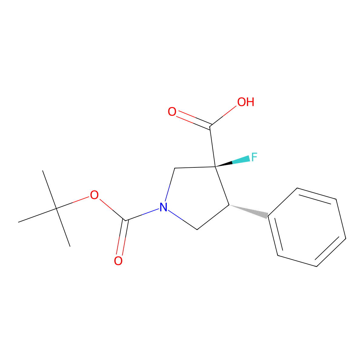 rac-(3R,4S)-1-[(tert-butoxy)carbonyl]-3-fluoro-4-phenylpyrrolidine-3-carboxylicacid molecular structure, CAS 2728408-23-7