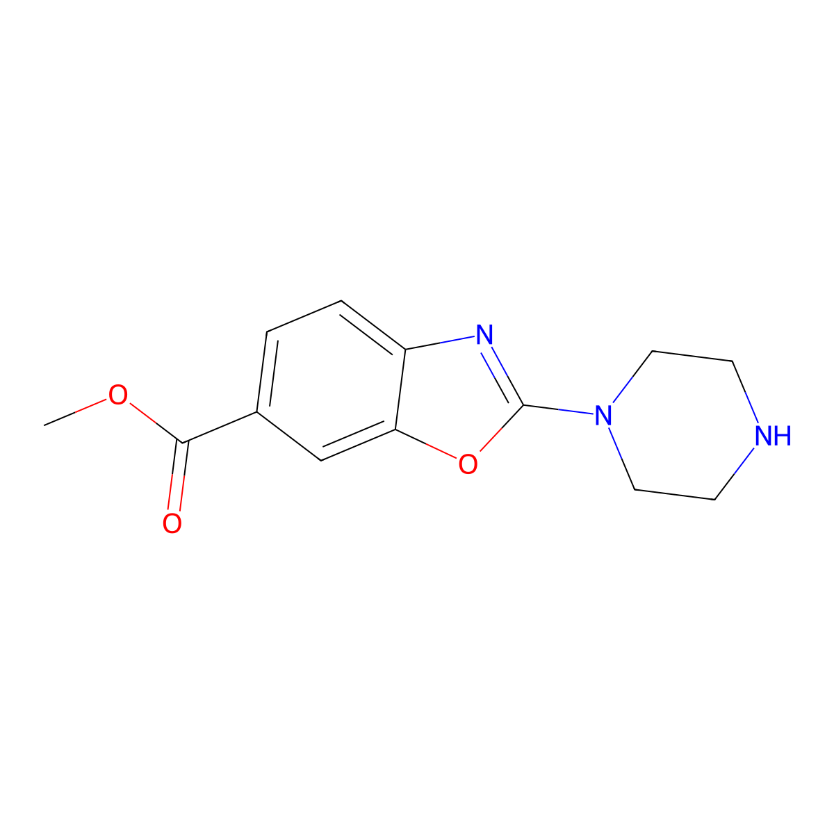 Methyl 2-(piperazin-1-yl)-1,3-benzoxazole-6-carboxylate molecular structure, CAS 2728445-11-0