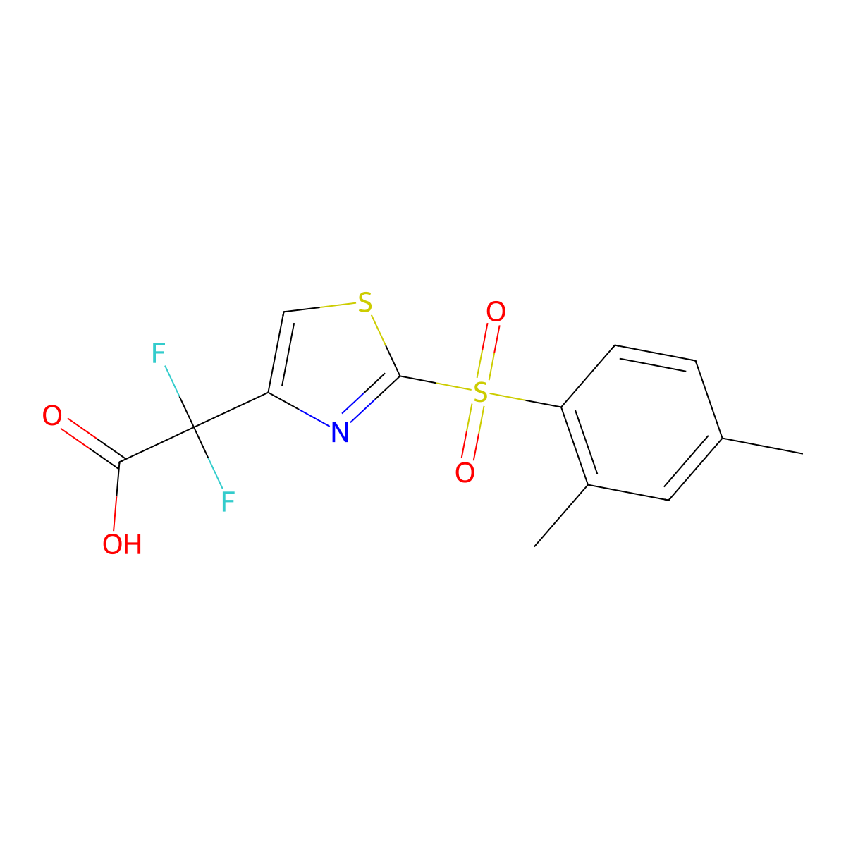 2-[2-(2,4-Dimethylbenzenesulfonyl)-1,3-thiazol-4-yl]-2,2-difluoroaceticacid molecular structure, CAS 2728448-24-4