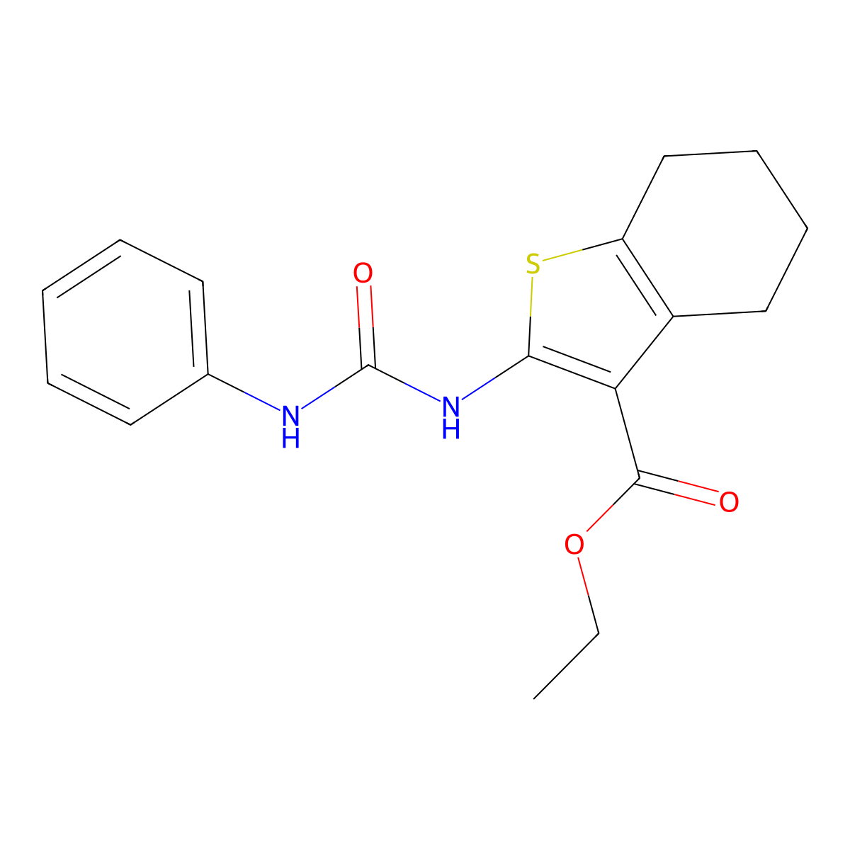 Ethyl 2-[(phenylcarbamoyl)amino]-4,5,6,7-tetrahydro-1-benzothiophene-3-carboxylate molecular structure, CAS 27285-12-7