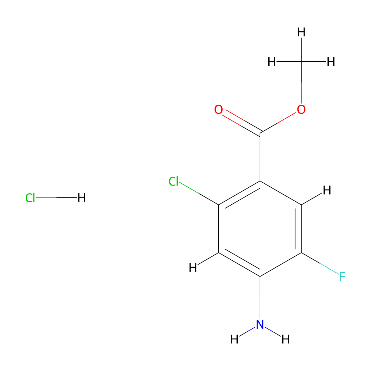 Methyl 4-amino-2-chloro-5-fluorobenzoate hydrochloride molecular structure, CAS 2728512-99-8