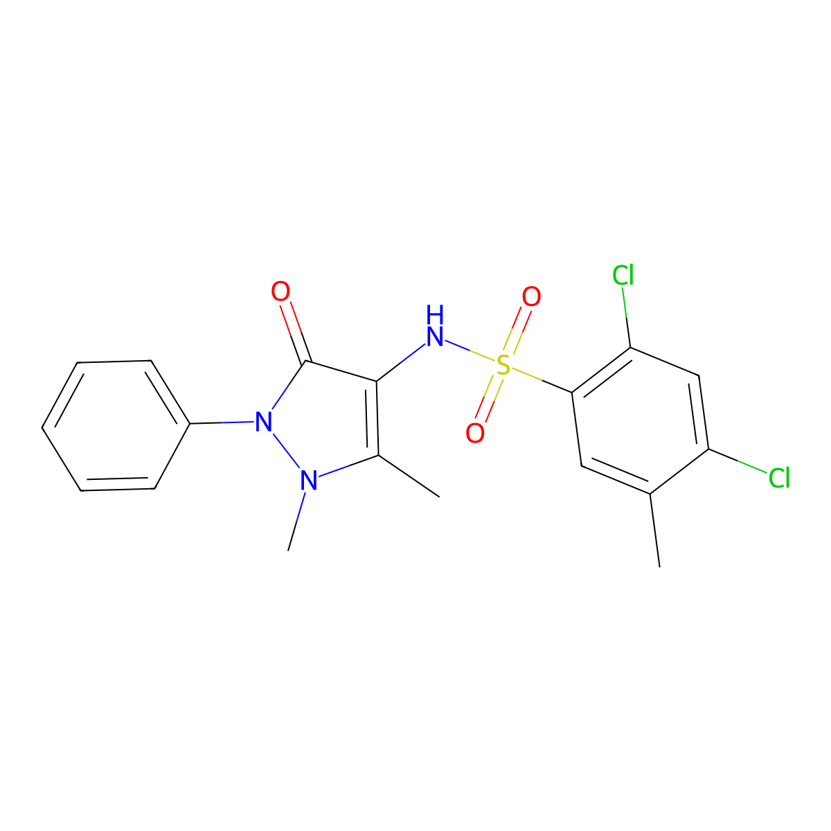 2,4-dichloro-N-(1,5-dimethyl-3-oxo-2-phenylpyrazol-4-yl)-5-methylbenzenesulfonamide molecular structure, CAS 2728561-48-4