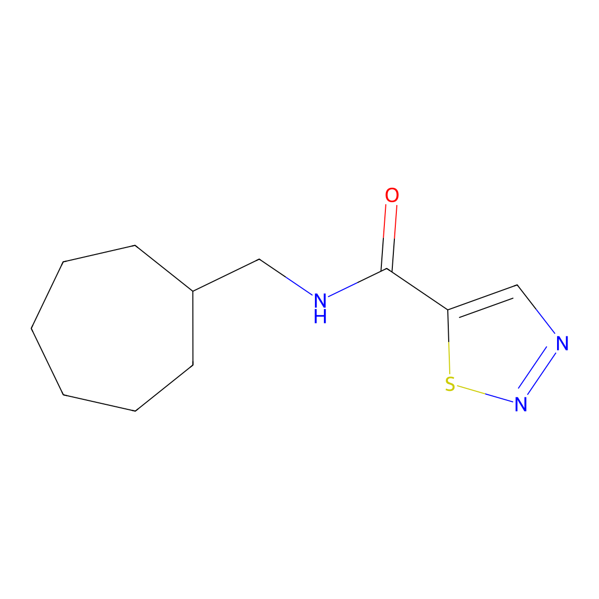 N-(cycloheptylmethyl)-1,2,3-thiadiazole-5-carboxamide molecular structure, CAS 2728571-50-2