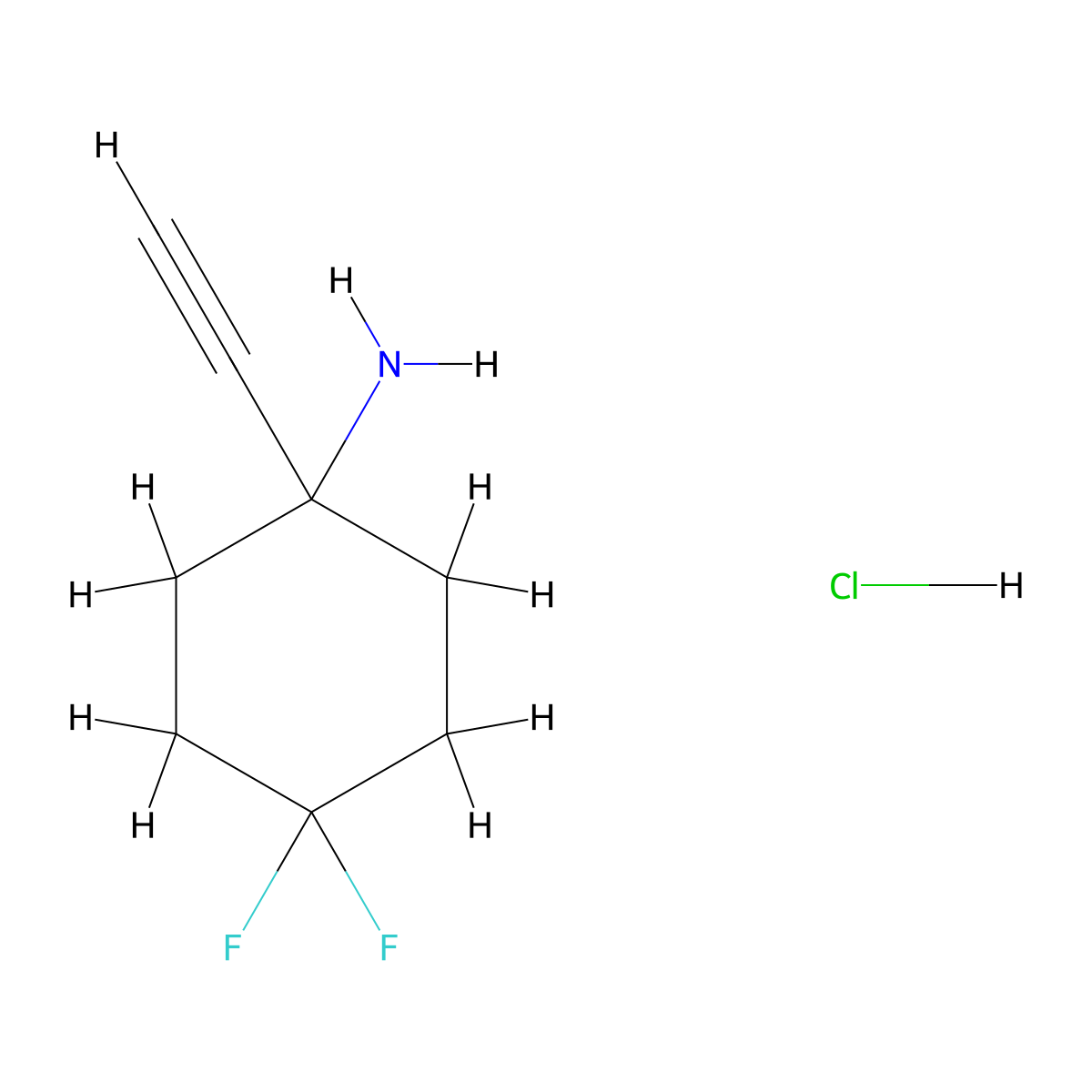 1-Ethynyl-4,4-difluorocyclohexan-1-amine hydrochloride molecular structure, CAS 2728596-45-8