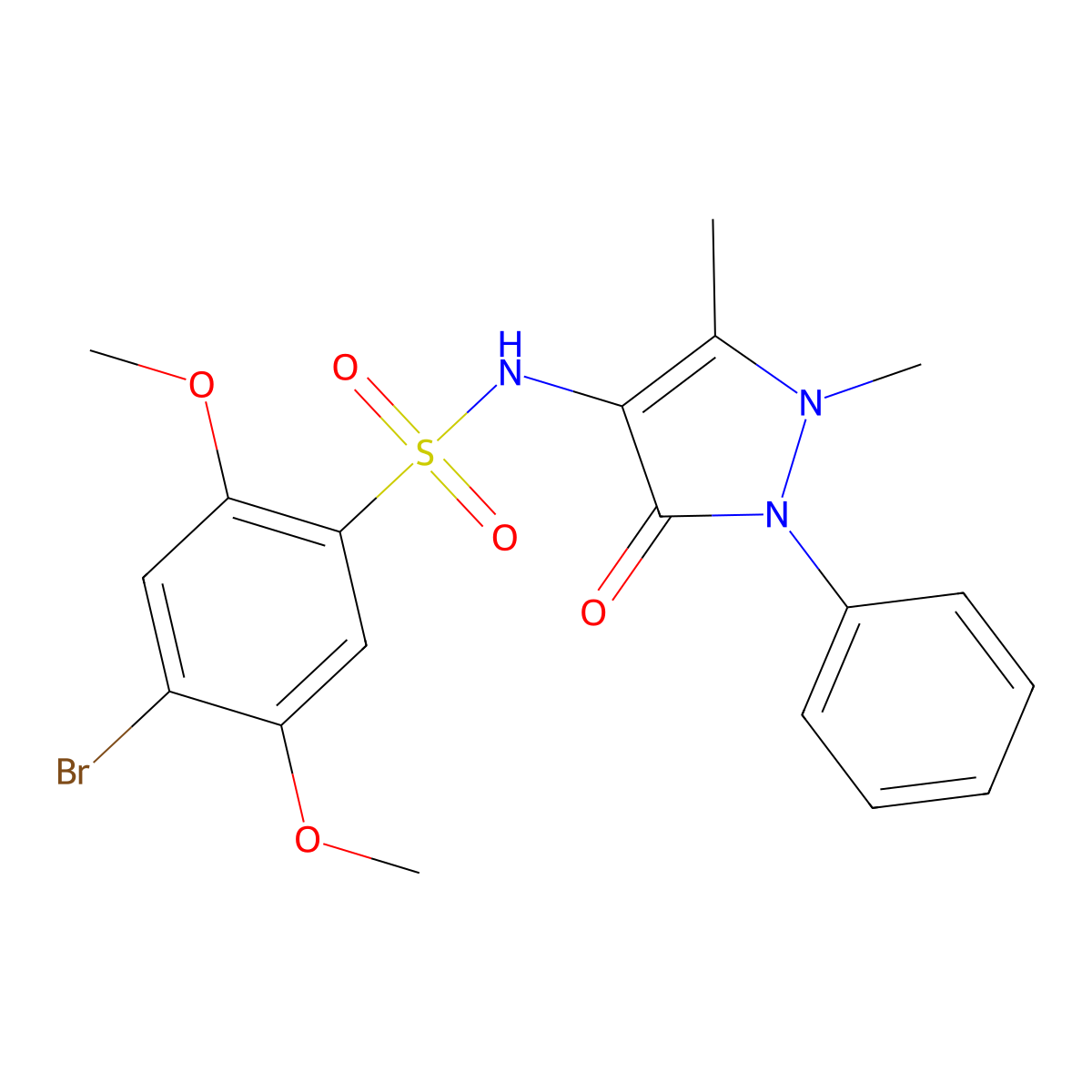 4-bromo-N-(1,5-dimethyl-3-oxo-2-phenylpyrazol-4-yl)-2,5-dimethoxybenzenesulfonamide molecular structure, CAS 2728617-70-5