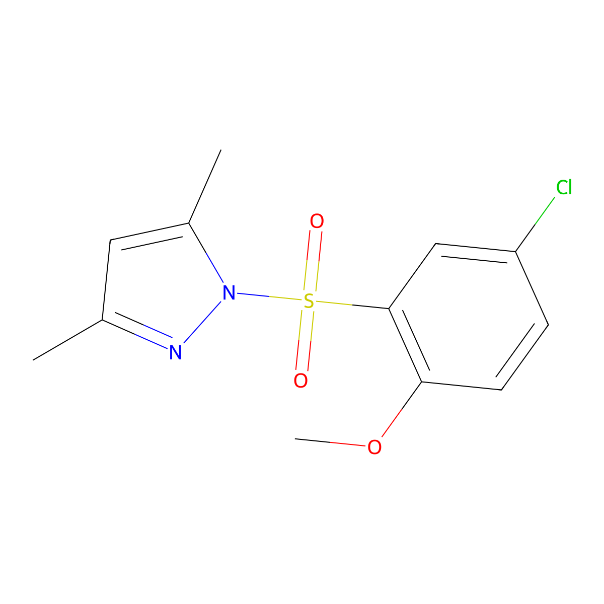 1-(5-Chloro-2-methoxyphenyl)sulfonyl-3,5-dimethylpyrazole molecular structure, CAS 2728619-03-0