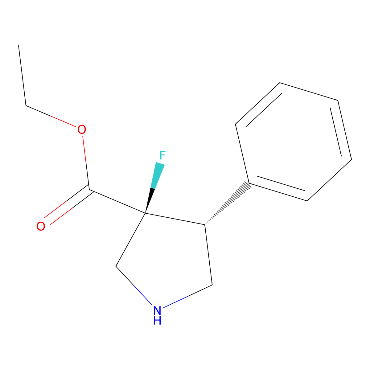 rac-ethyl (3R,4S)-3-fluoro-4-phenylpyrrolidine-3-carboxylate molecular structure, CAS 2728643-94-3
