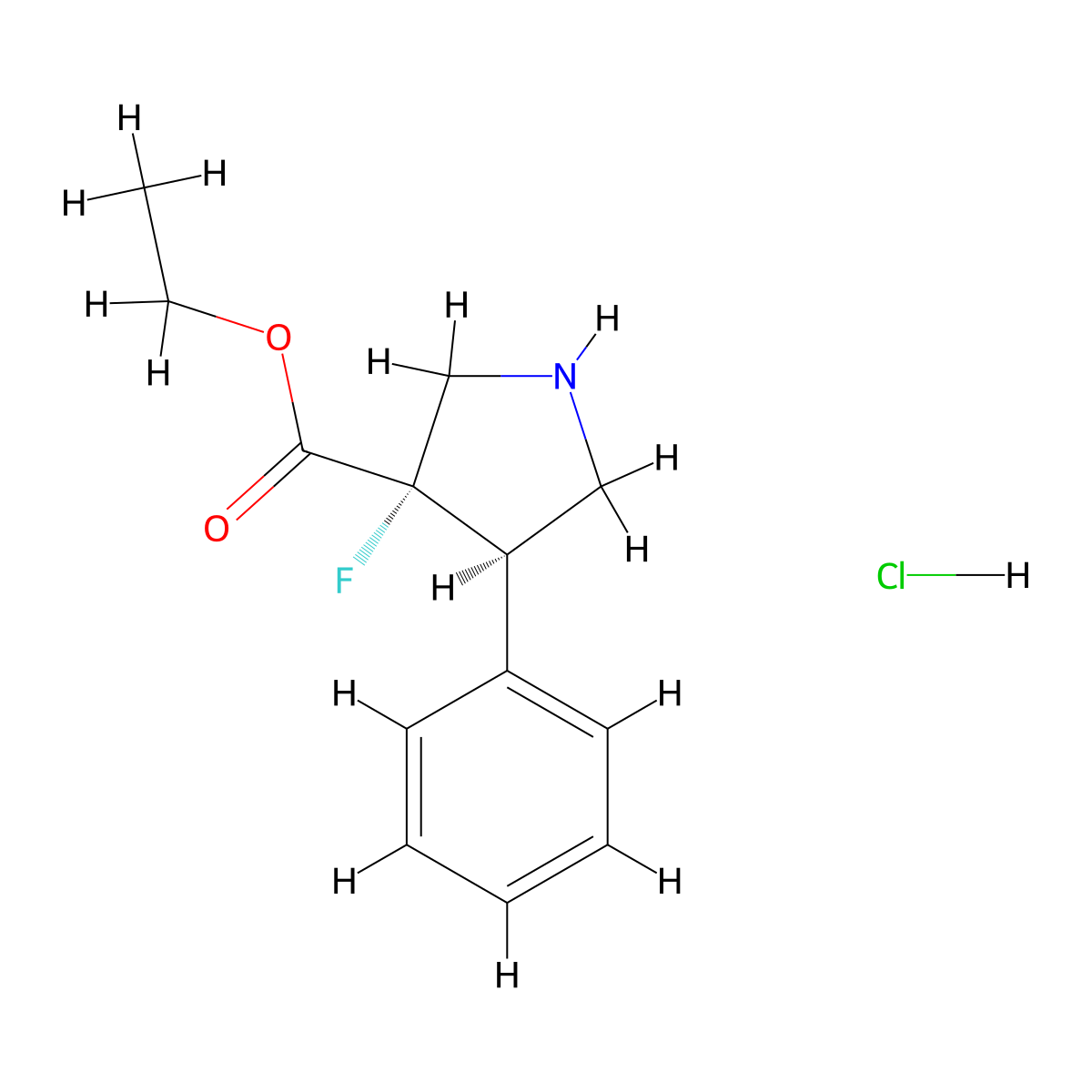 rac-ethyl(3R,4S)-3-fluoro-4-phenylpyrrolidine-3-carboxylatehydrochloride molecular structure, CAS 2728643-95-4