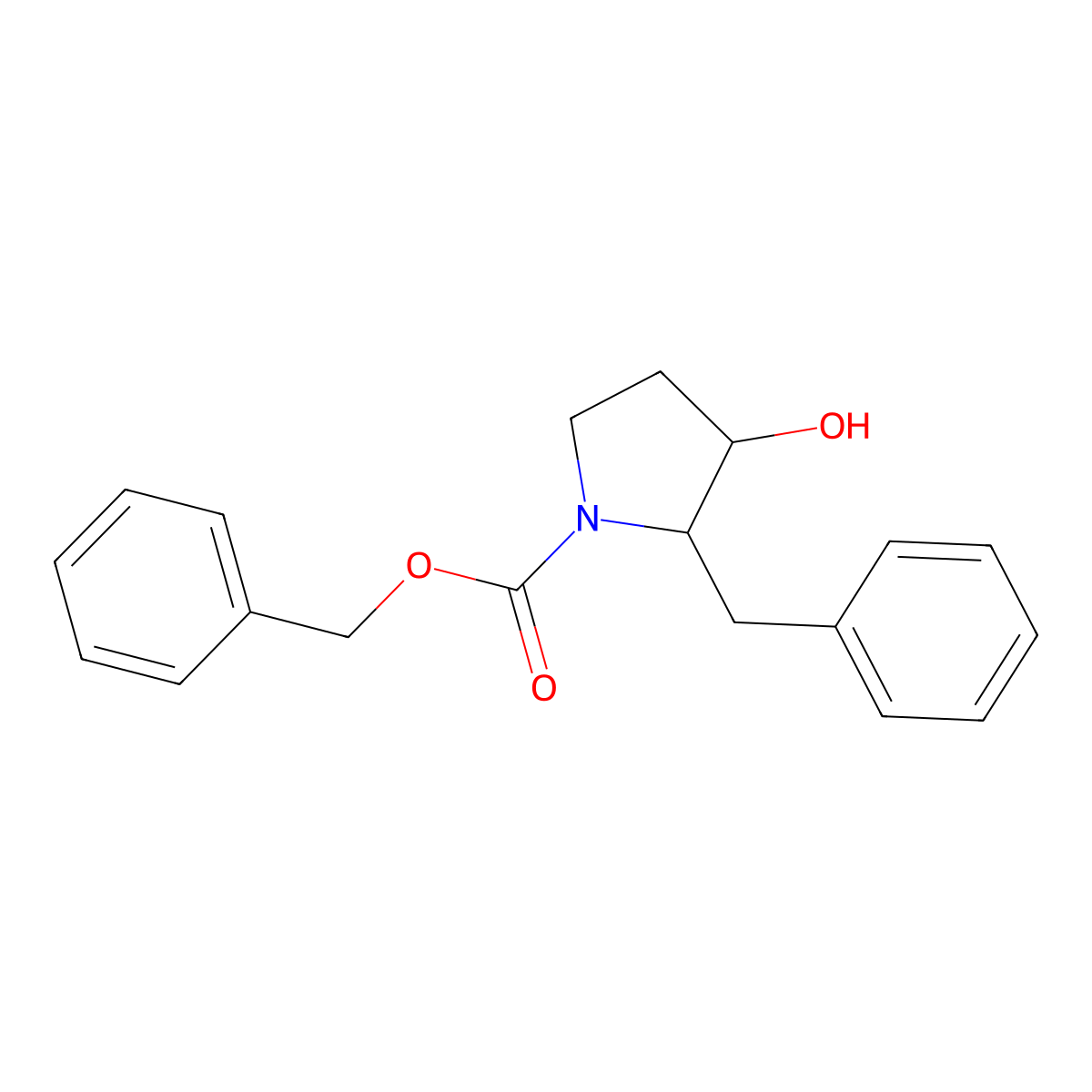 rac-benzyl (2R,3R)-2-benzyl-3-hydroxypyrrolidine-1-carboxylate molecular structure, CAS 2728678-15-5
