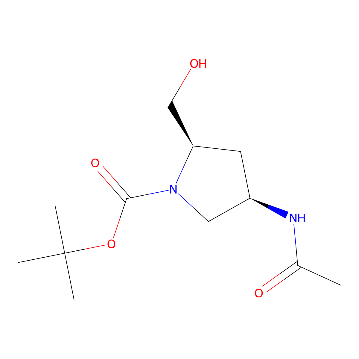 tert-butyl (2R,4R)-4-acetamido-2-(hydroxymethyl)pyrrolidine-1-carboxylate molecular structure, CAS 2728725-08-2