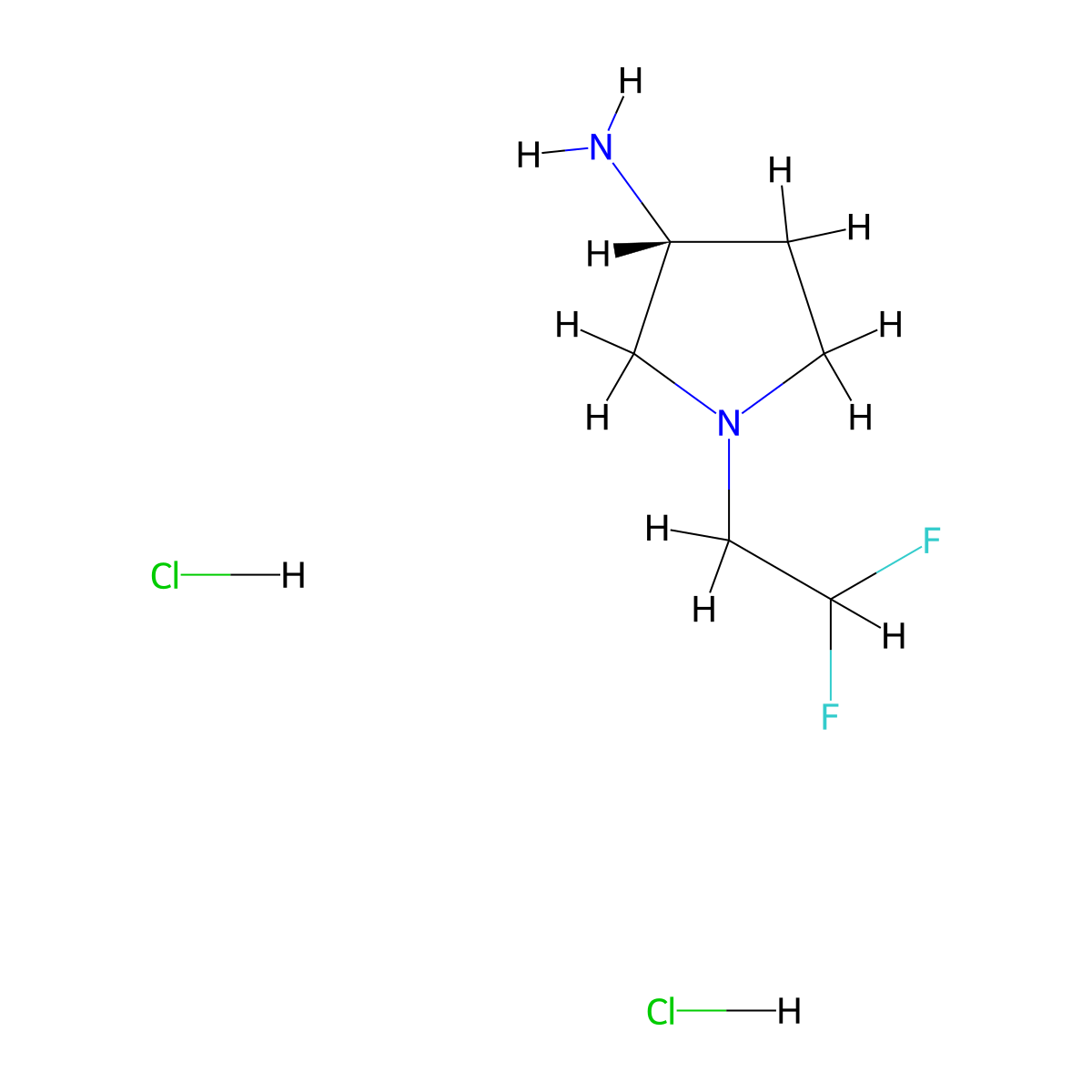 (3R)-1-(2,2-difluoroethyl)pyrrolidin-3-amine dihydrochloride molecular structure, CAS 2728726-10-9